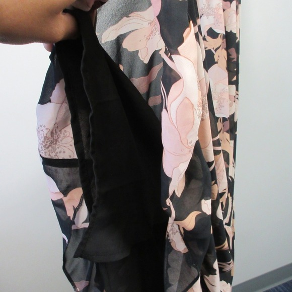 Fate Maxi Dress M Black Pink Floral Ruffle Sleeveless Cross Back Luxury Chic 544 - Picture 11 of 14